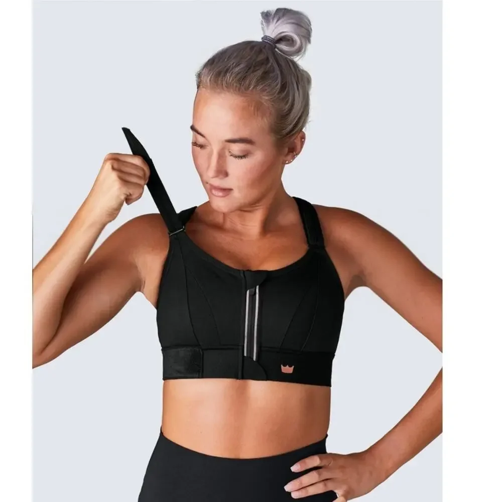 SHEFIT Ultimate Sports Bra Size 2Luxe XL High Impact Black 110002 Equestrian Zip